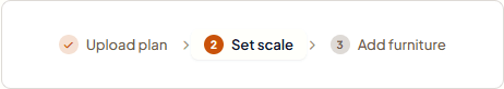 The toolbar stepper with step 2 "Set scale" highlighted, after the plan is uploaded.